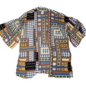 Flying Tomato Open Duster Floral Print M/L Fun Bell Sleeves Multicolor Stretch